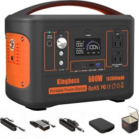 Solar Generator Portable Power Station 600W (Peak 1200W) Kingboss;  153600mAh 568WH;  Lithium Battery 110V/600W;  AC Outlet;  2*DC Carport;  2*US
