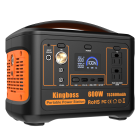 600W Portable Power Station Solar Generator (Peak 1200W) Kingboss;  153600mAh 568WH;  Lithium Battery 110V/600W;  AC Outlet;  2*DC Carport;  2*US